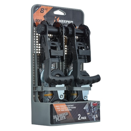 Keeper Tie-Down, 8'x1.25" Ergo-Torque Ratchet, 800Lbs WLL, PK2 47354